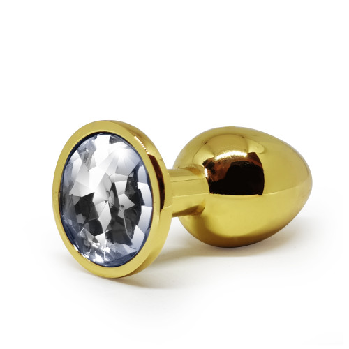 BQS - Buttplug i gullfarget metall med Krystall - Klar - Small