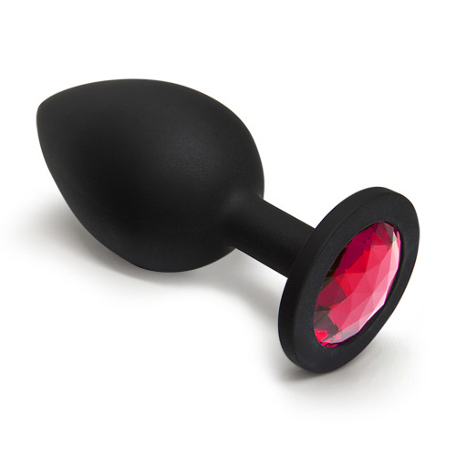 BQS - Sort Silikonbuttplug med Krystall - Rød - Small