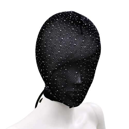 Lace Hood Shiny Diamonds - Maske med Stener - Sort