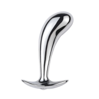 BQS - Metallbuttplug med avlang stopper - Bøyd tupp - Large