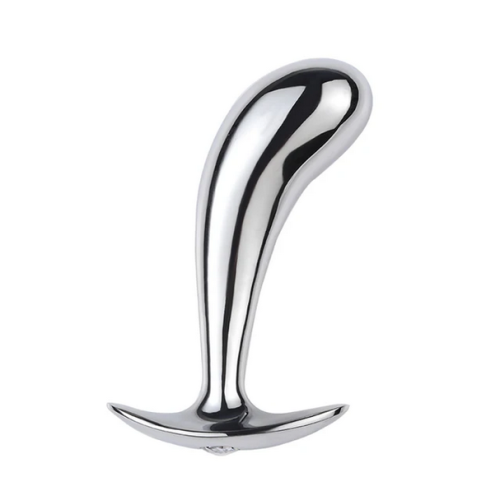 BQS - Metallbuttplug med avlang stopper - Bøyd tupp - Medium